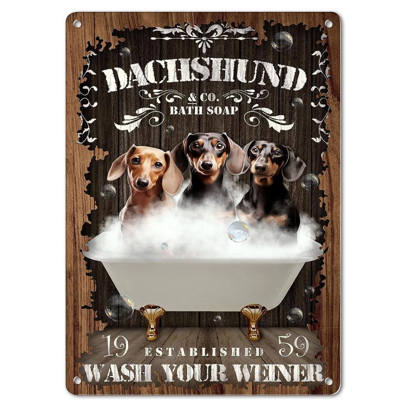 Dachshund Metal Tin Signs Hot Bath Wall Art Posters Plaque Sign Vintage Iron Painting Decoration for Home Cafe Bathroom Club