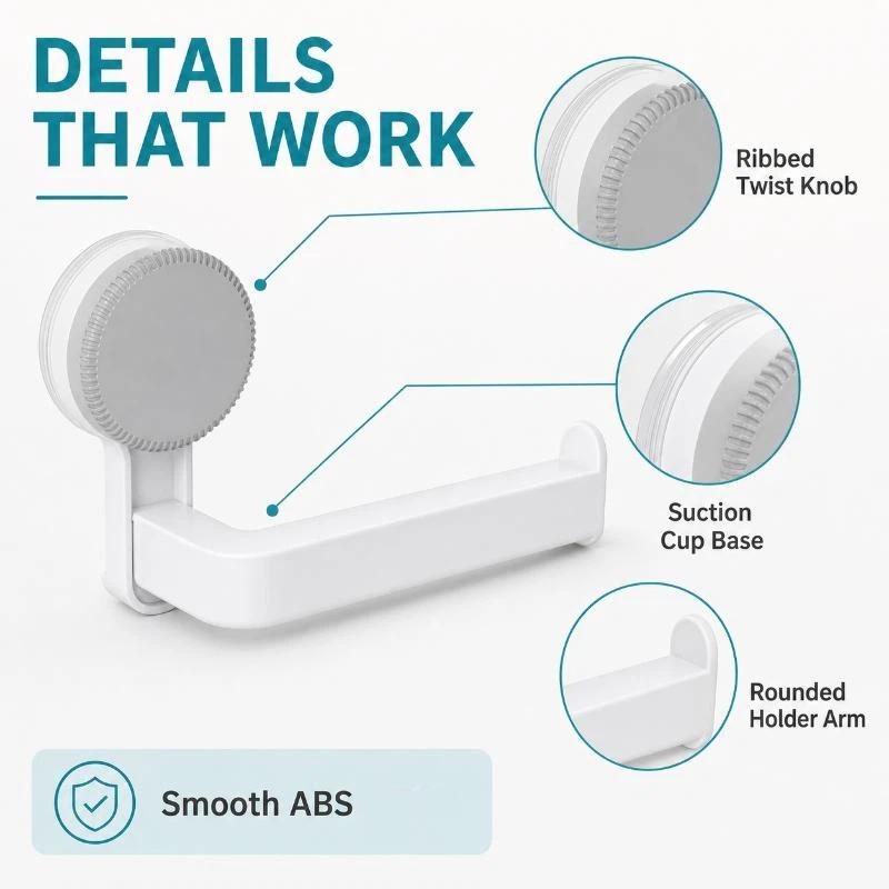 Suction Cup Toilet Tissue Holder No Drilling Self Adhesive Towel Roll Dispenser for Bathroom Kitchen Organization