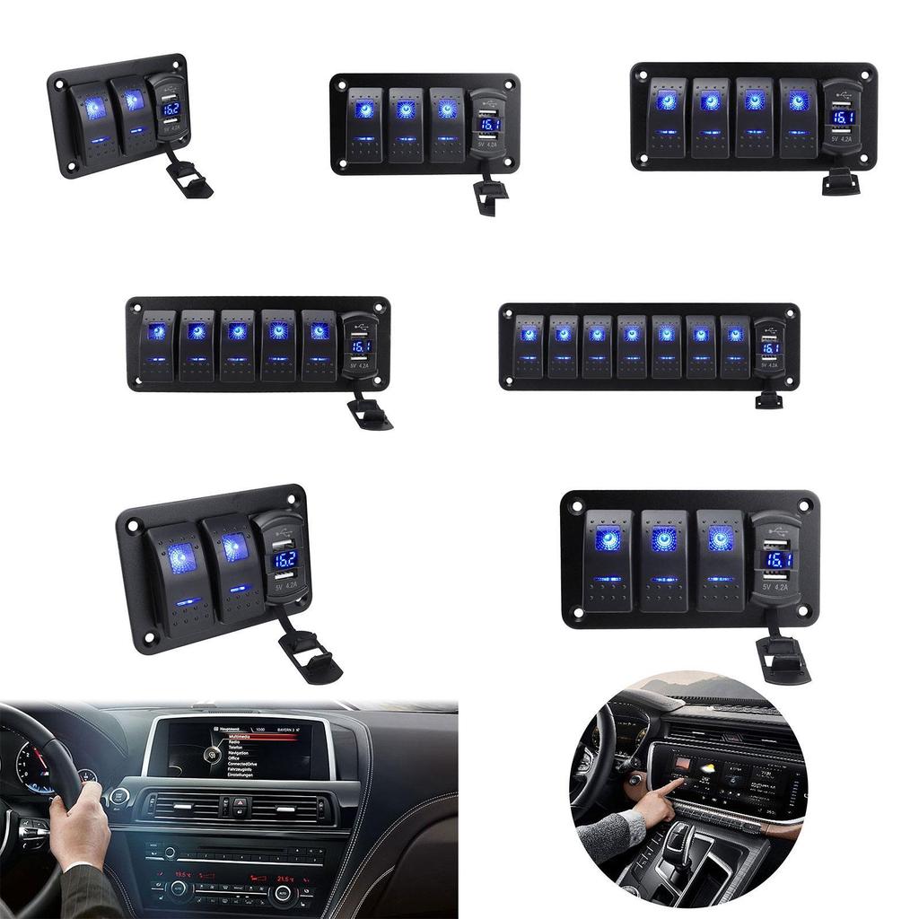 Rocker Switch Panel Blue Backlit Fast Charging for RV Marine Vehicles