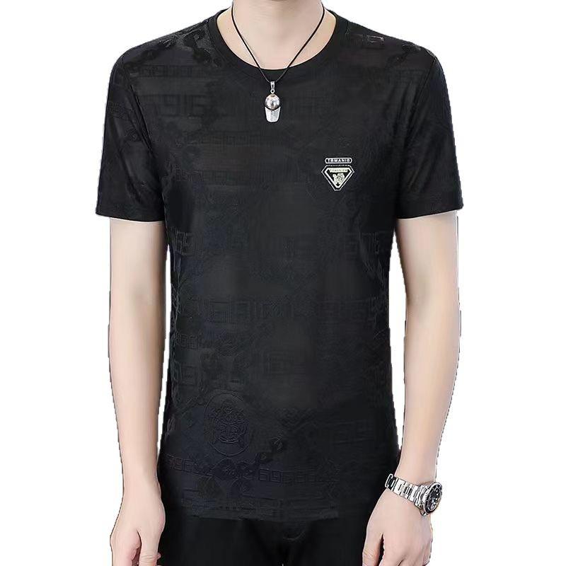 Men's Summer Ice Silk Quick Dry Slim Fit T-Shirt - Casual Round Neck Short Sleeve, Breathable & Elastic