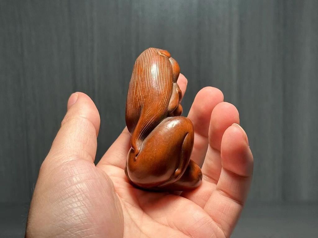 Chinese Antique Boxwood Nicely Carved Sexy Woman Statue Wooden Figurines Artwork