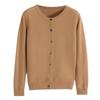 2023 Autumn/Winter Women's Korean-Style Camel Cardigan, Round Neck, Single-Breasted Knit Sweater.