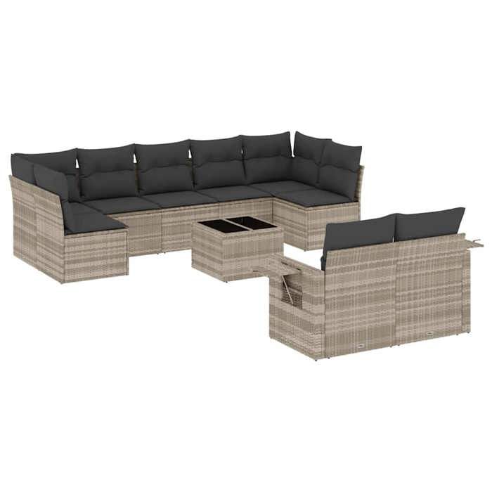 VidaXL Salon de Jardin avec Coussins 10 pcs, Canapés de Terrasse, Ensemble de Meubles de Patio, Mobilier d'Extérieur, Gris 3220631
