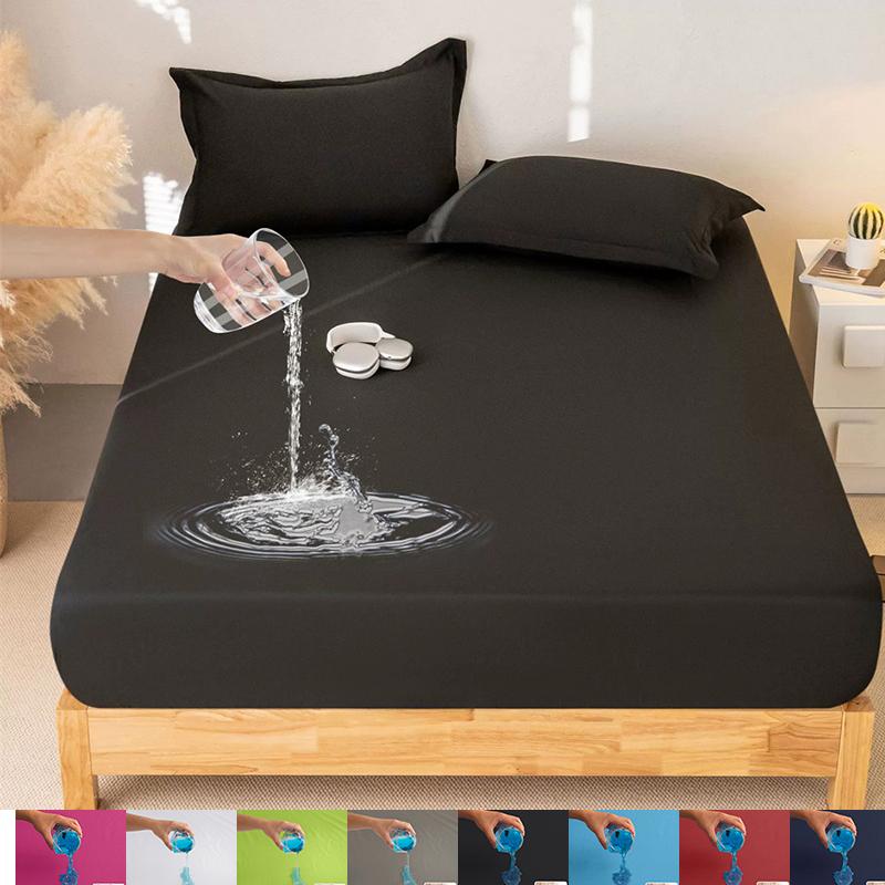 Waterproof Bed Sheet Bedcover Solid Color Bed Protector Cover Mattress Topper Quilted Cotton Waterproof Bed Sheet