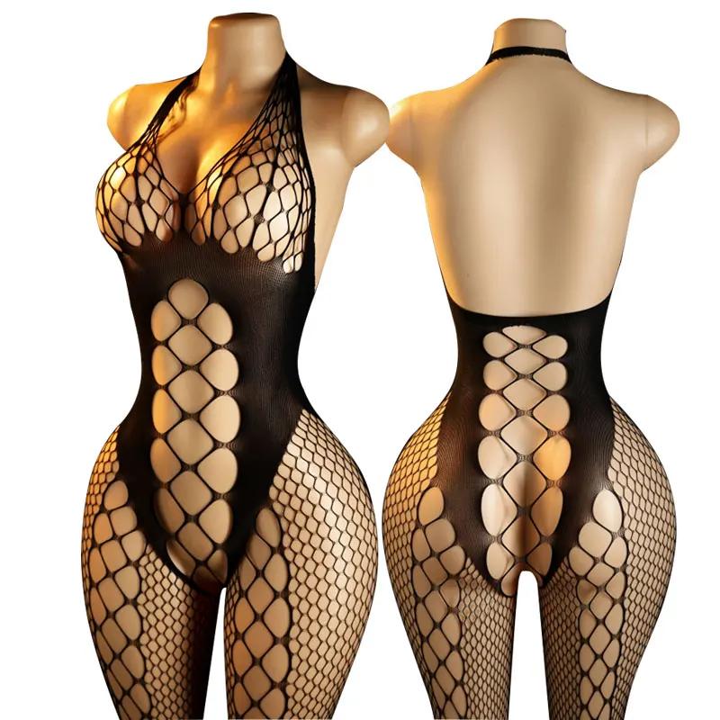 Open Crotch Babydolls Women Sexy Adult Fishnet Mesh Body Stockings Lingerie Catsuit Transparent Erotic Clothing Bodysuits