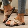 Retro Cross Band Flache Sandalen für Damen Schnallendekor Dicke Sohle Plateau-Slipper Frau 2025 Sommer Komfort Rutschfest Strandschuhe