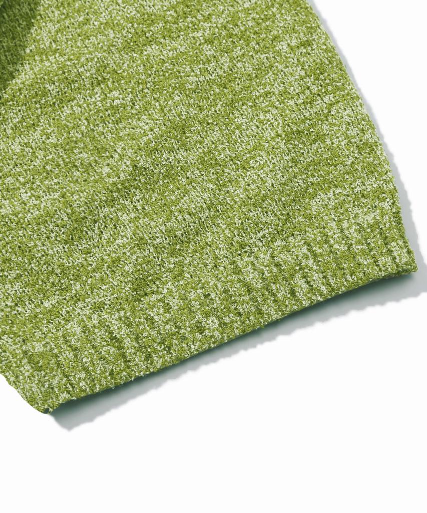 TRILLION Washable Boucle Collar Short Sleeve Knit (Melange Green)