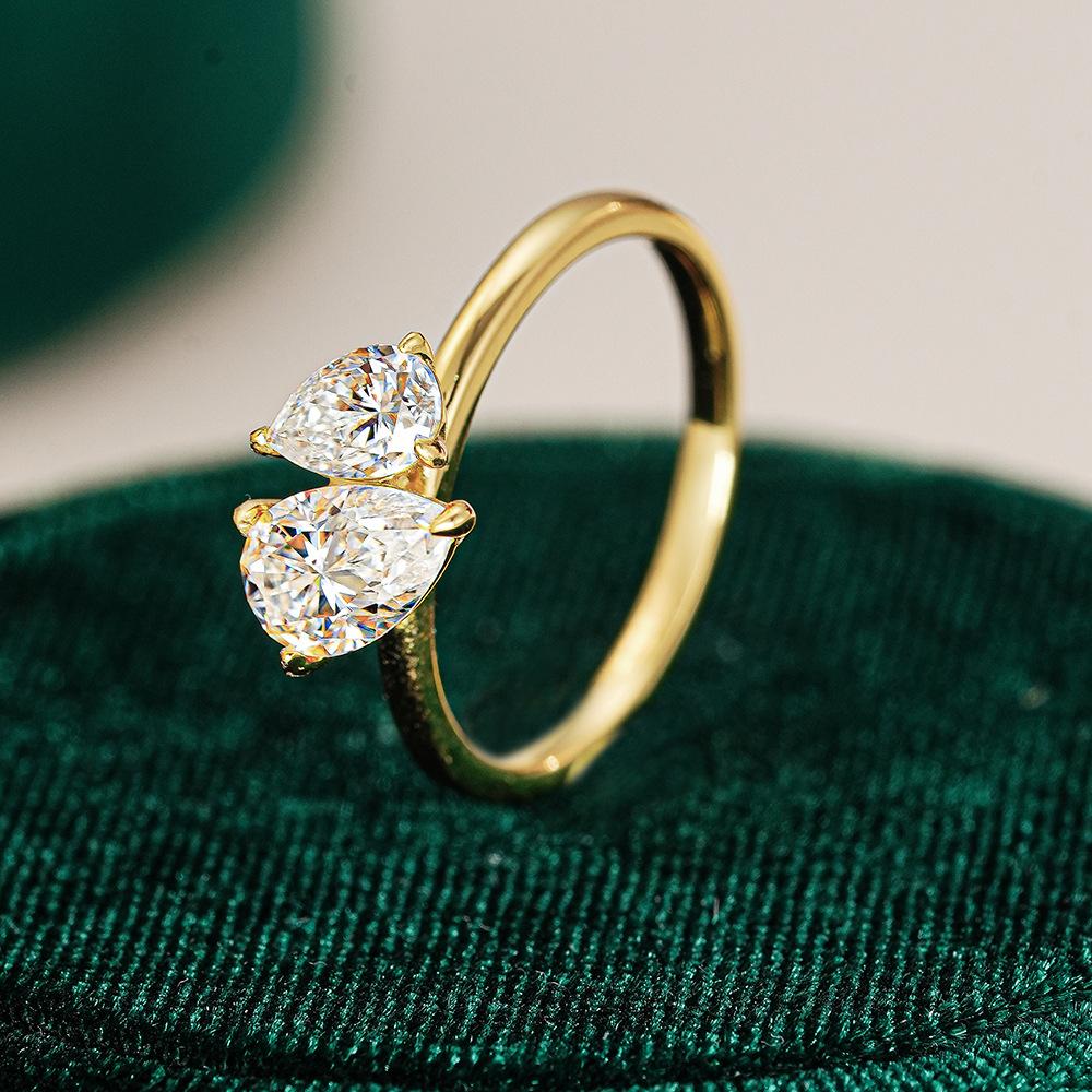 1,5 Karat Moissanit Wassertropfen Ring für Damen Zertifizierter Labordiamant Massives S925 Silber Plating 18 Karat Zarter Ehering Schmuck