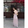 Kumikumi Gyaru Style Pattern Pleat Sling Dress Women Summer Niche Chic Waist Hugging A- Line Skirt Long Dress
