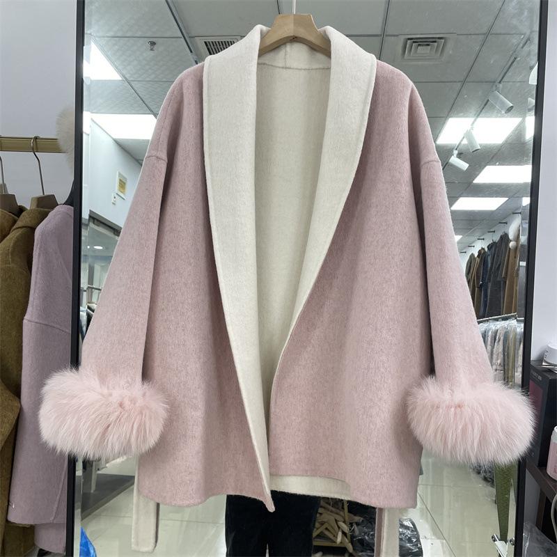 

Осенне-зимнее двустороннее шерстяное пальто женское простое универсальное повседневное пальто с чувством дизайна знаменитости пальто из натурального лисьего меха M