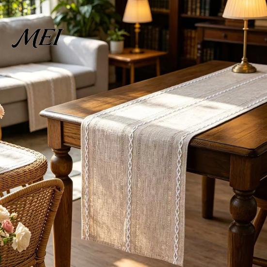 Nordic Table Runner Cotton Linen for Dining Table, Minimalist Long Desk Home Decor Kitchen Coffee Tea Natural Rustic