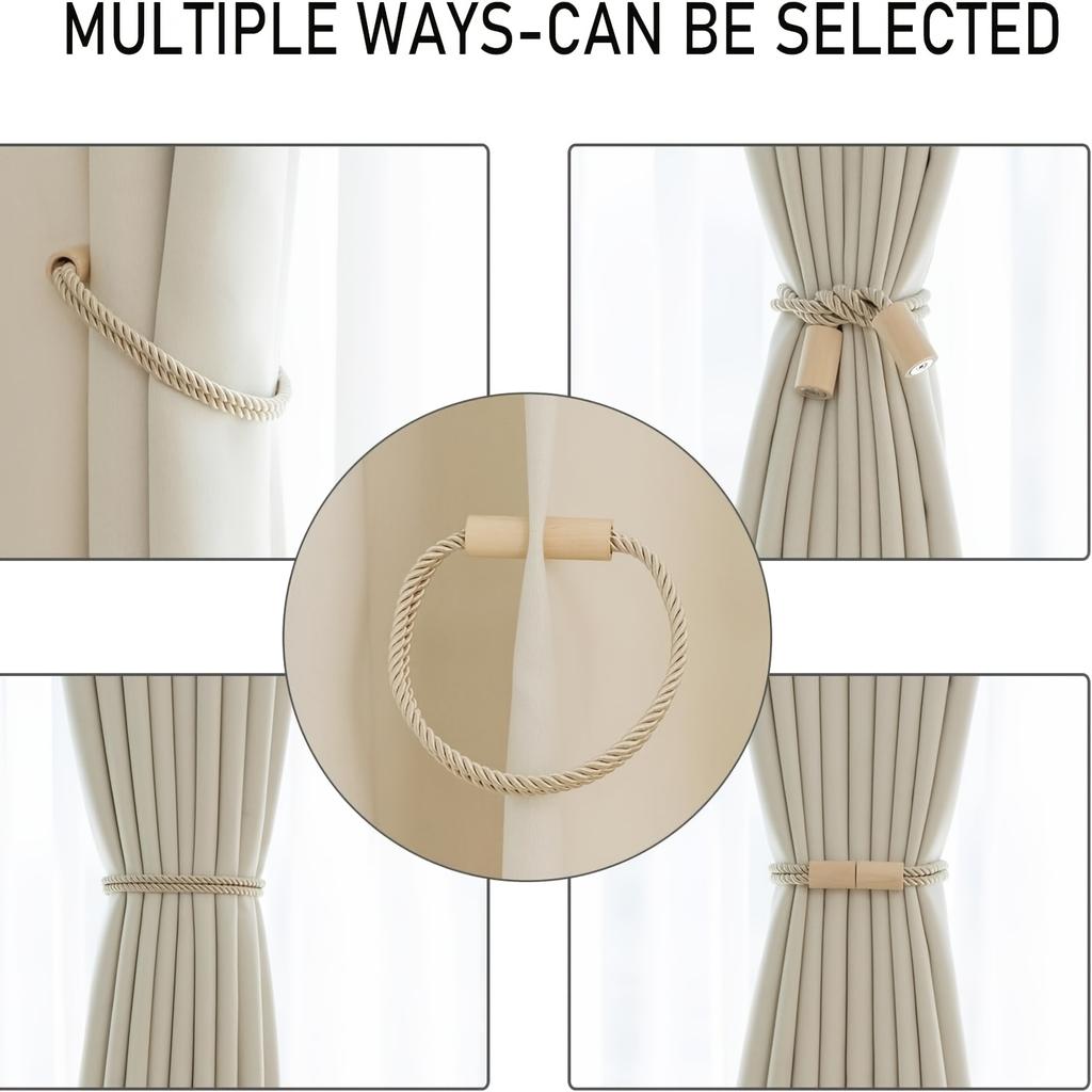 2pcs Curtain Tiebacks Magnetic Boho Curtain Holders for Drapes Rope Curtain Tie Backs for Curtains Window Treatment Holdbacks for Home Decorative
