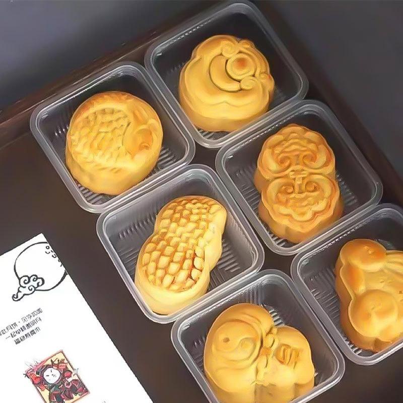100 Stück Quadratische Mondkuchen-Tabletts Mondkuchen-Verpackungsbox Ohne Deckel Lebensmittelbehälter Halter Goldene Kunststoff-Kuchenbox Für Kekse