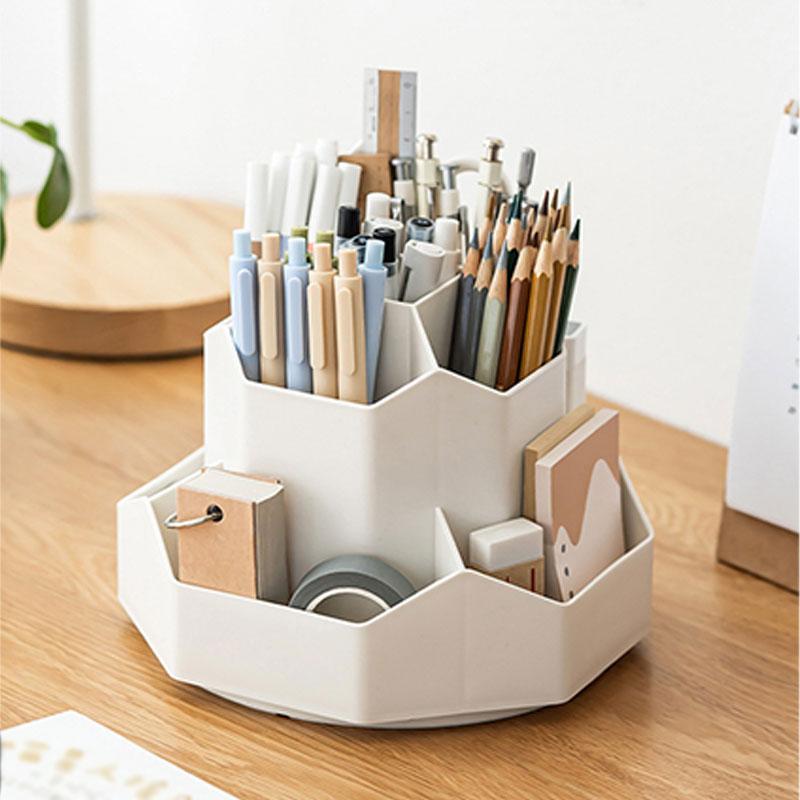 Large-capacity Desktop Storage Box,office Student Desktop Rotatable Pen Holder,cosmetics Comb Stationery Organization Storagebox