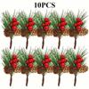 10er Set künstliche Tannenzapfen und rote Beeren - Perfekt für Weihnachtsbaumspitzen, Weihnachtsdekorationen und Bastelprojekte