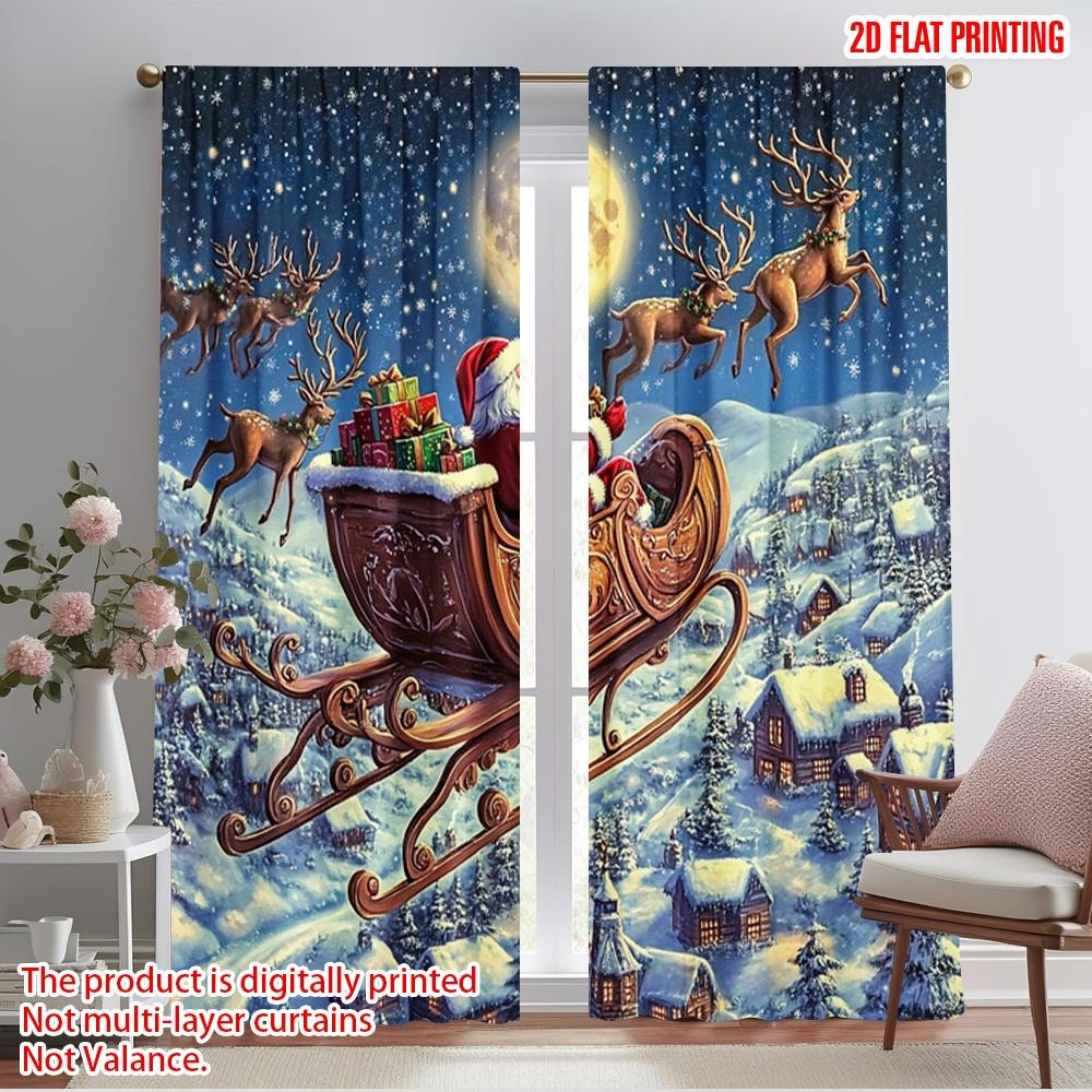 

2pcs,2D plane printing Curtains Roller Blinds Santa Claus driving sleigh Polyester (without rod) Festive Use for Living Room, 52.50×116.00 CM 2pcs