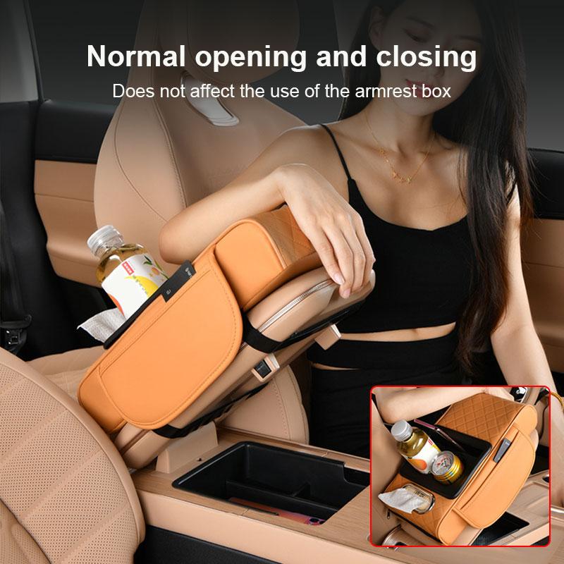 SEAMETAL 3 IN 1 Car Armrest Cushion Memory Foam Height Pad PU Leather Tissue Box with 2 Cup Holder