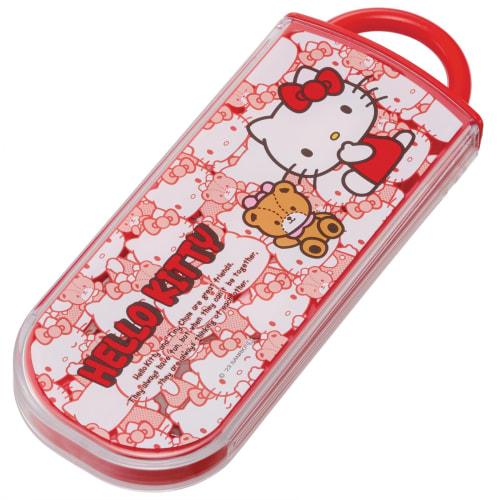 Skater Lunch Box Trio Set Chopsticks Spoon Fork Hello Kitty Ushiro Shiro Sanrio For Children Antibacterial Treatment Easy to Open Sliding Type Made in