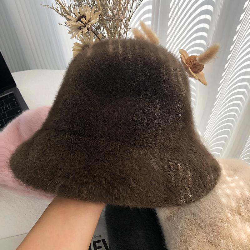 Imitation Mink Mink Hair Bucket Hat Female Autumn and Winter Warm White Plush Bucket Hat Female Winter Washbasin Hat