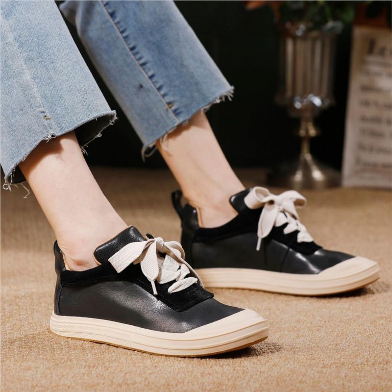 Johnature Zapatos de Mujer de Cuero Genuino Cómodos de Suela Plana Versátiles de Estilo Deportivo Zapatos Casuales de Suela Blanda