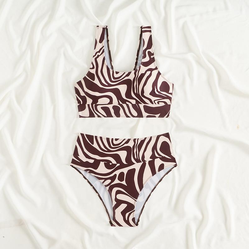 

Classic Striped Vintage Bikini Set Swimsuit Sexy High Waist Swimwear Print Feminine Bikinis S коричневый