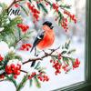 Winter Atmosphere Decor Bullfinch And Red Berries Static Glass Sticker, Watercolor Bird Decal, Window Decals Removable PVC Cling for Home Store