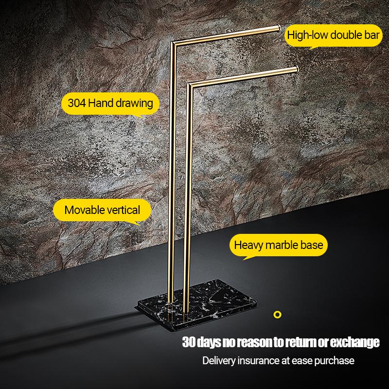Freistehender Marmorstein-Sockel Luxushotel Handtuchständer Halter Handtuchablage Regal Gebürstetes Gold Handtuchstange FR1052