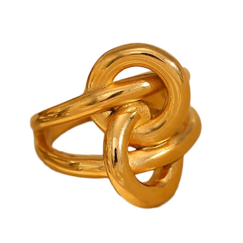 Fashionable Double Layers Geometric Knot Rings 18K Gold Plated Sturdy Stainless Steel Accessory for Women Daily Wear