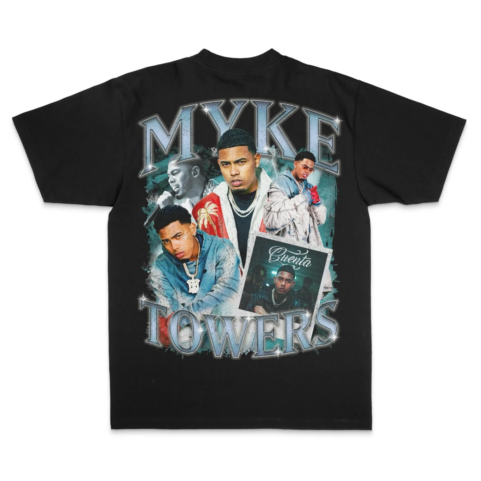 

2025 New Model Rapper Myke Towers Graph T-shirts Men Men Fashion Hip Hop D T Shirt Comfort Cotton Short Sve T-shirt Streetwear S разноцветный