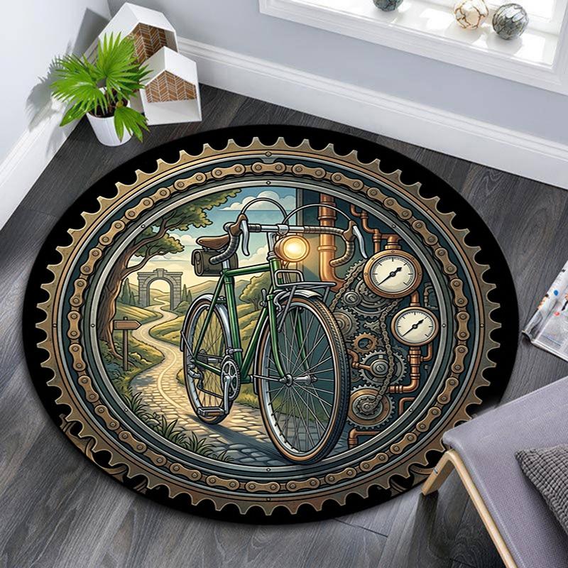 Steampunk Bicycle Journey Round Area Rug Under Office Chairs Bedroom Living Room Home Decor