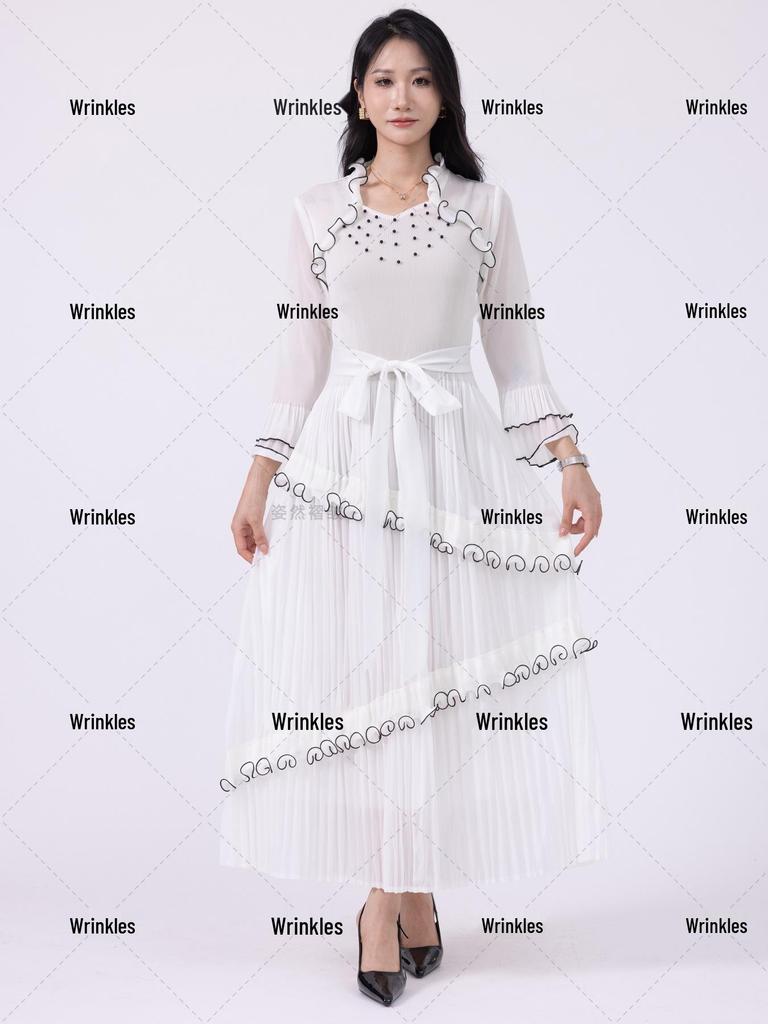 Miyake Pleats Maxi Dress: Light Luxury Ruffle Design, African Style Women's Clothing