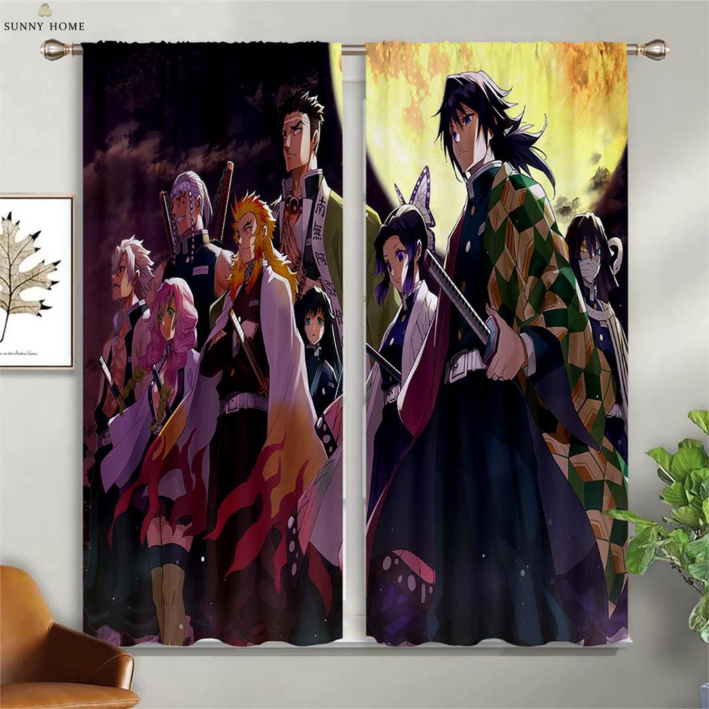 Cartoon Anime Printed Curtains Suitable For Children's Room Dormitory Study Window Decoration Curtains Home Decoration 2 Pieces