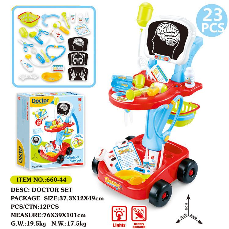 Children'S Toy Simulation Electric Electrocardiogram Doctor Injection Playing House Boys And Girls Medical Kit Set Trolley