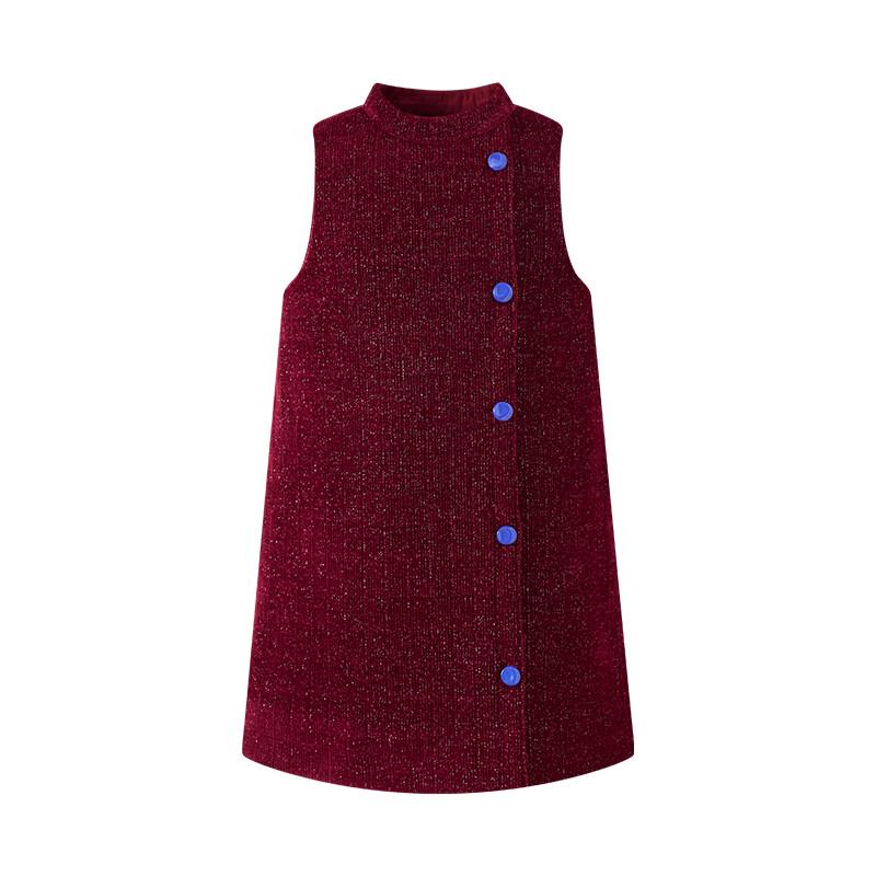 Little Naive Girl's Winter Corduroy Padded Vest Dress with Contrast Buttons