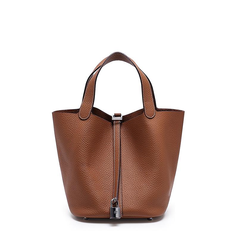 [New] High-quality First-layer Cowhide Niche Vegetable Basket Handbag Female, Genuine Leather Large-capacity High-end Bucket Bag