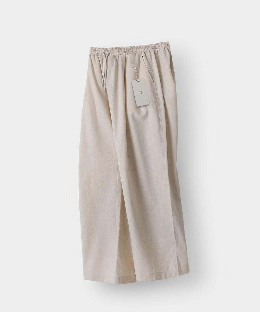 MOOD INSIDE [Set] Semi-Over Pigment Half Shirt + Single-Pleat Linen-Like Wide Elastic Pants