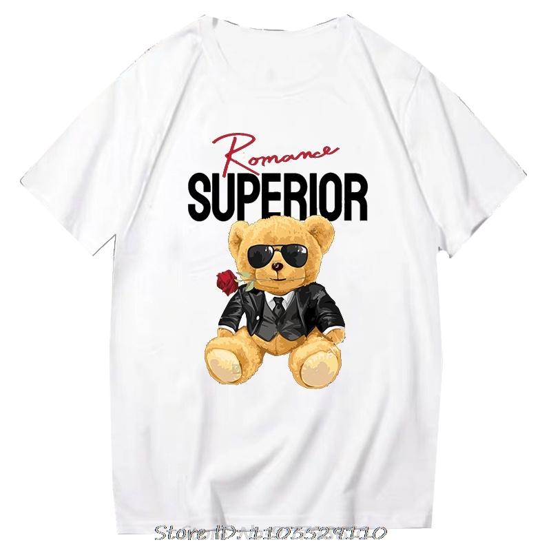 Teddy Bear Tshirt Cool Robotic Graphic Tops Harajuku Cartoon Streetwear Fitness Clothes Casual Fashion Tee Roupas Masculinas