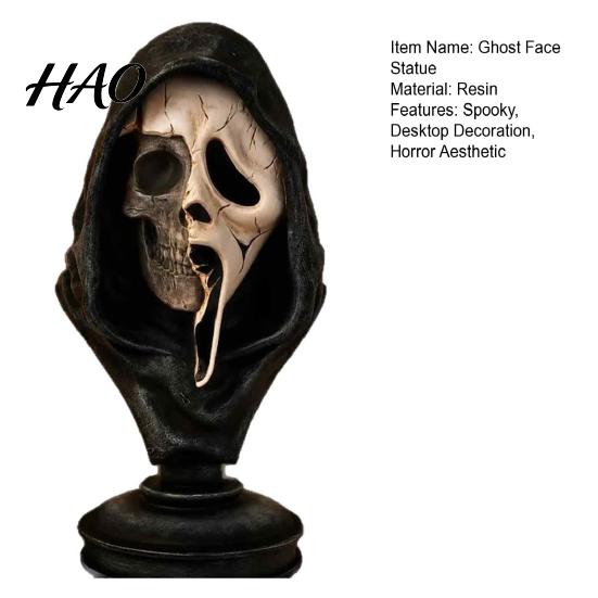 Halloween Horror Decoration Ghost Face Skeleton Bust Statue, Spooky Resin Figurine, Creepy Sculpture for Display Collectible Tabletop Party,