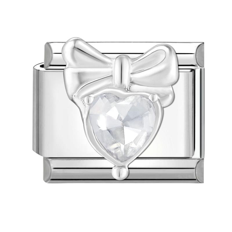 Zircone Brillante Farfalla Fiocco Cuore Link Charm Italiani Adatti per Bracciale in Acciaio Inossidabile da 9mm Gioielli da Donna Fai da Te Creazione Regali