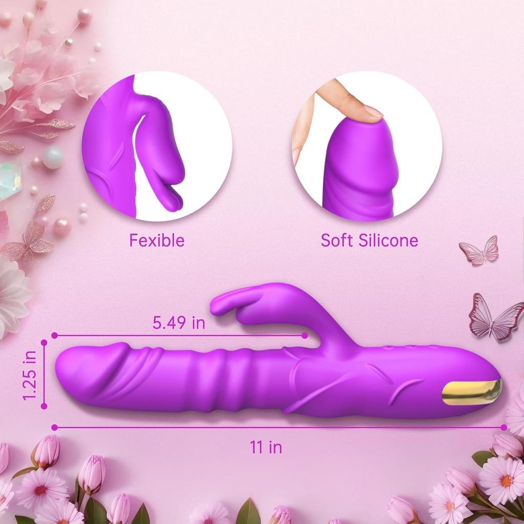 Rabbit Vibrator G Spot Clitoral Vibrator Waterproof Rechargeable Realistic Silicone Vibrator with 3 Thrusting 10 Vibrating Modes Sex Toys for Women