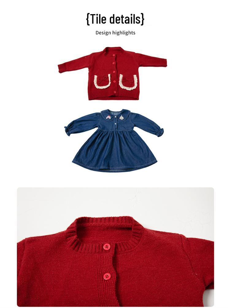 2025 Girls' Stylish Denim Two-Piece Dress Set for Spring/Autumn