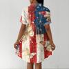 Women's Casual Loose Fit Shirt Dress Button Front Short Sleeve Collar Dress Independence Day Print Summer Dress