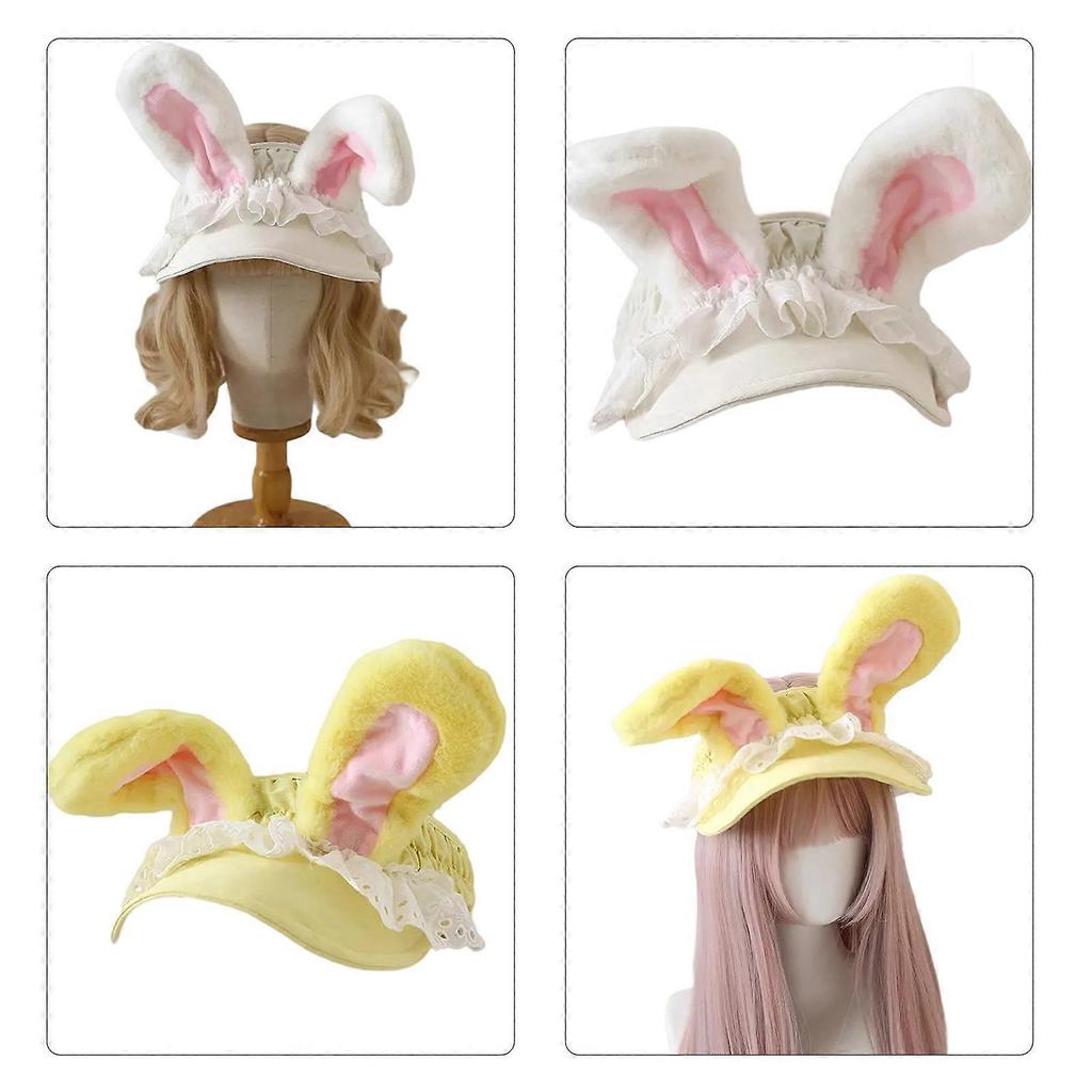 Balletcore Lace Sun Hat Cartoon Rabbits Lace Hat for Yoga Workout Sports Hat Breathable Empty Top for Outdoor Sports  Beige