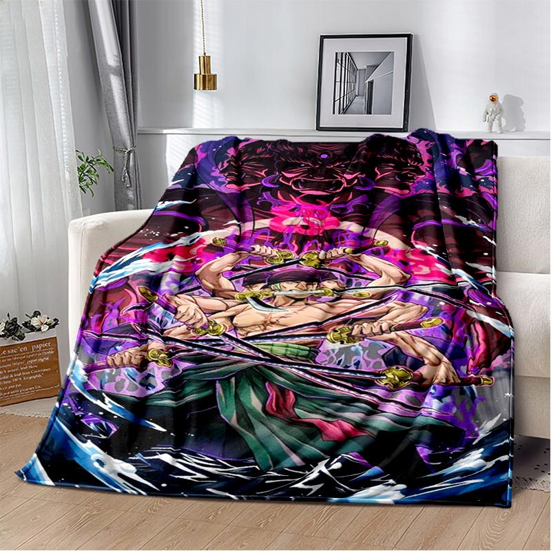 3D One P-Piece Cartoon Anime Flannel Blanket Soft Warm Throw Blanket for Bedroom Living Room Bed Camping Picnic Office Kids Gift