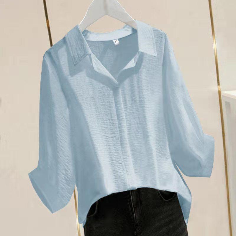 3/4 Sleeve Cotton Large Size Women's Loose Shirt Female Summer Simple Pullover V-neck Bat Sleeve Top Polo Shirt