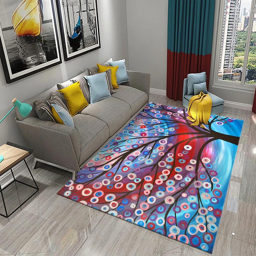 3D Colorful Abstract Tree Carpet for Kitchen Bathroom Entrance Non-Slip Carpet Living Room Balcony Bedroom Decor Floor Mat Rugs