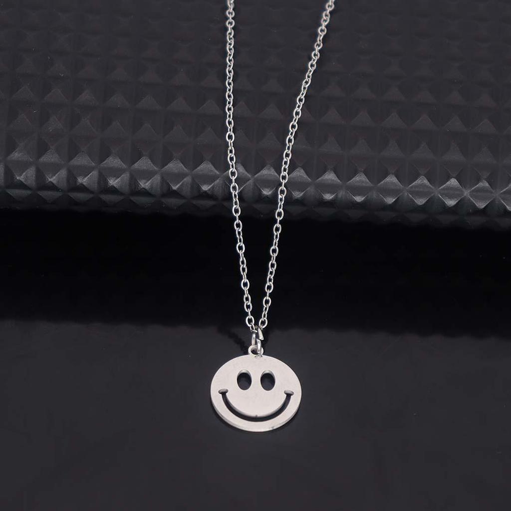 Stainless Steel Smiley Face Pendant Necklace - Women's Trendy, Simple, Versatile Jewelry