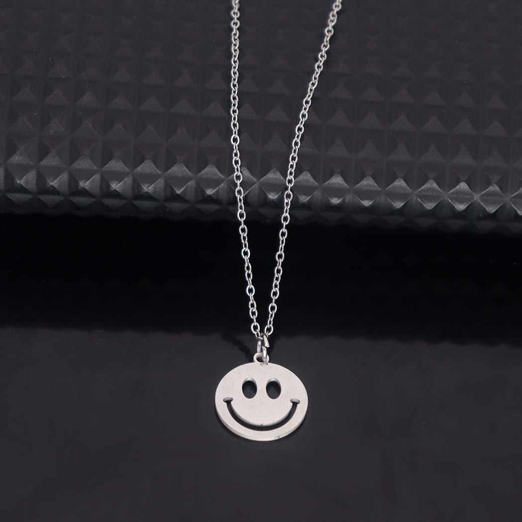 Stainless Steel Smiley Face Pendant Necklace - Women s Trendy, Simple, Versatile Jewelry серебряный