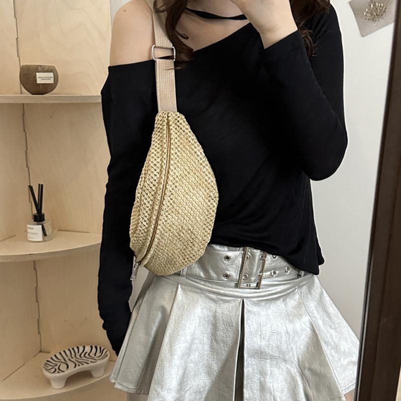 Women's Stylish Hollow Out Woven Chest Bag Breathable Crossbody Sling Phone Versatile Waist Pack for Beach, Sports & Casual Outings CLE