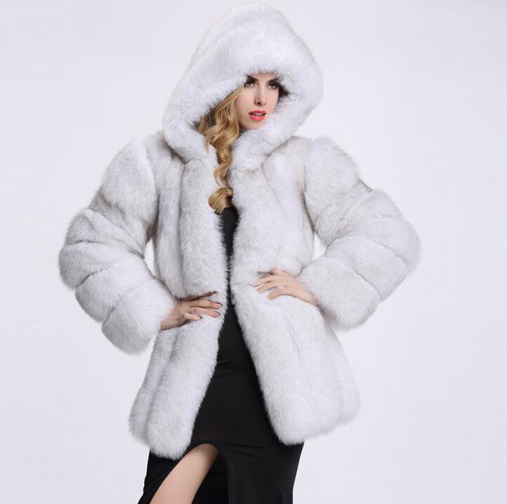 Women's Hooded Faux Fur Coat - Silver Fox Patchwork, High-End Socialite Style, European & American Design.